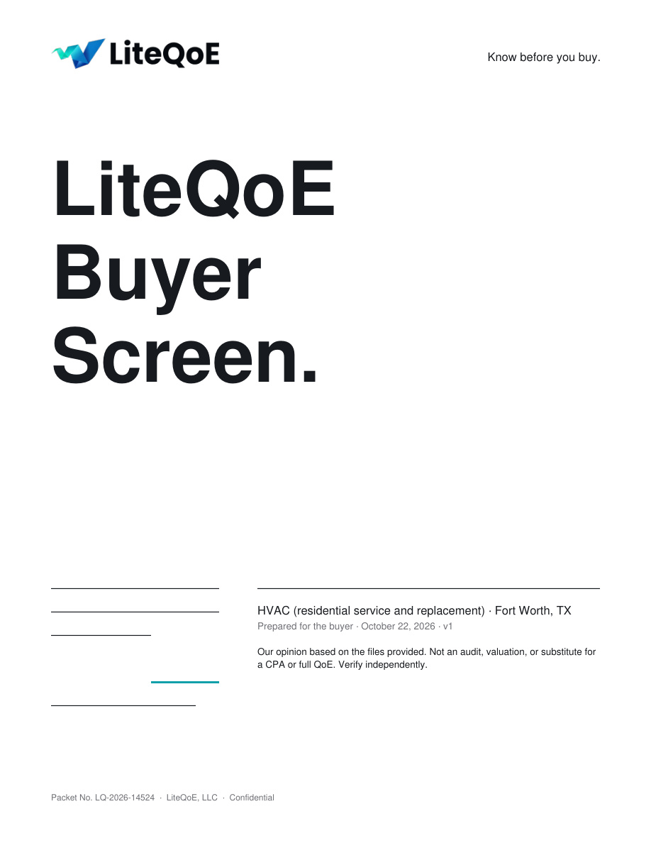 Cover page of the LiteQoE sample buyer screen